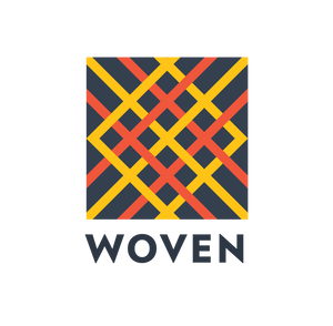 Crisscross logo with Woven text below
