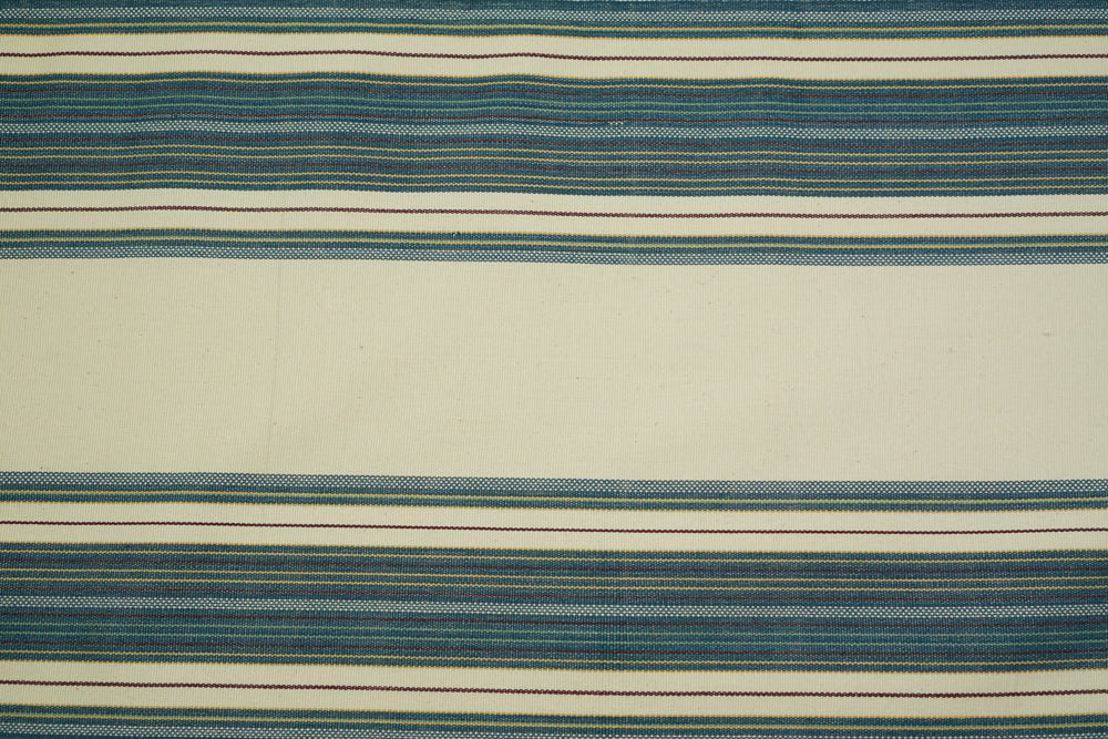 Cream and Dark Teal Cotton Fabric - Woven Crafts