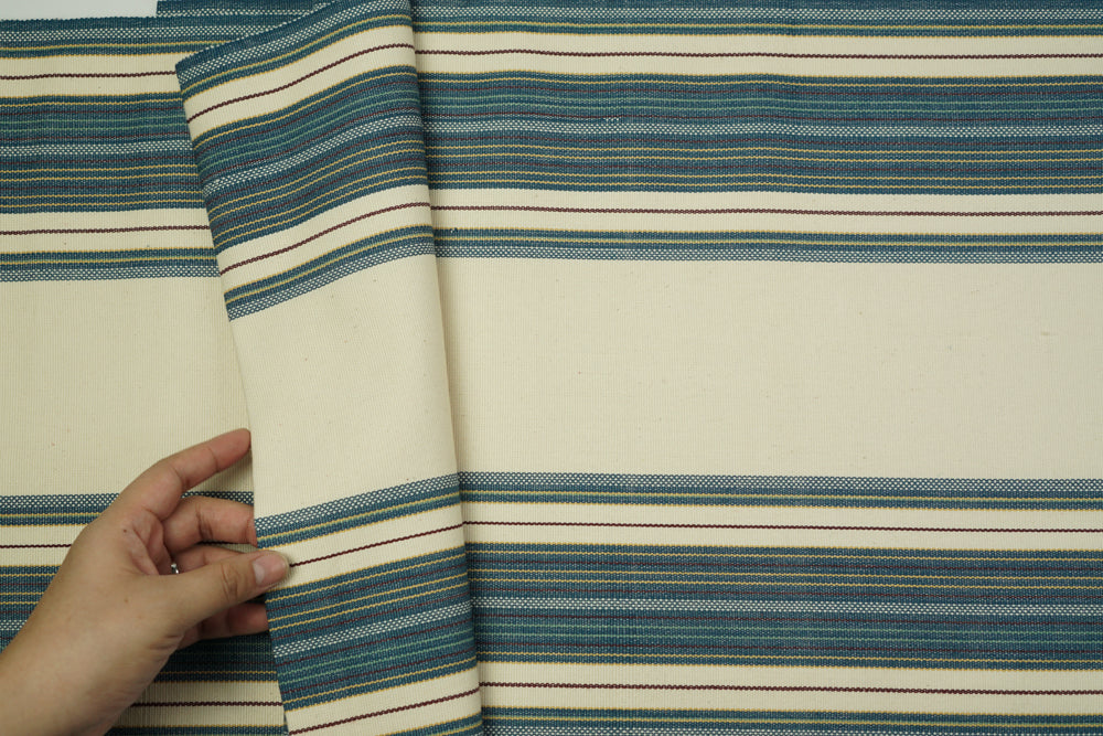 Cream and Dark Teal Cotton Fabric - Woven Crafts
