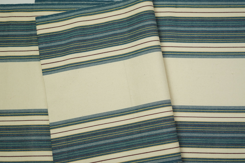 Cream and Dark Teal Cotton Fabric - Woven Crafts
